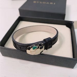 Bvlgaria Leather & Enamel Serpenti Forever Wrap Bracelet